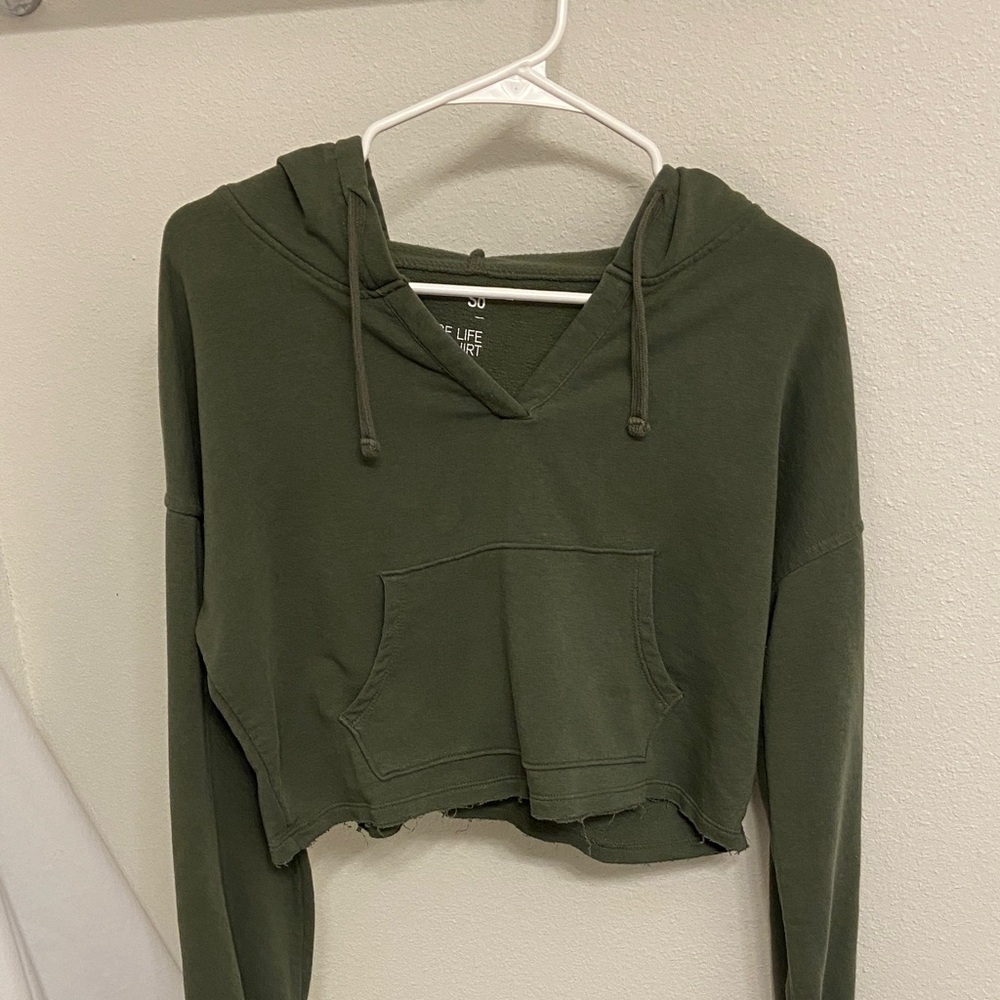 Olive Green Cropped Hoodie